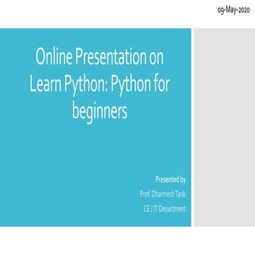 Basic of Python- Hands on Session | PPT image.