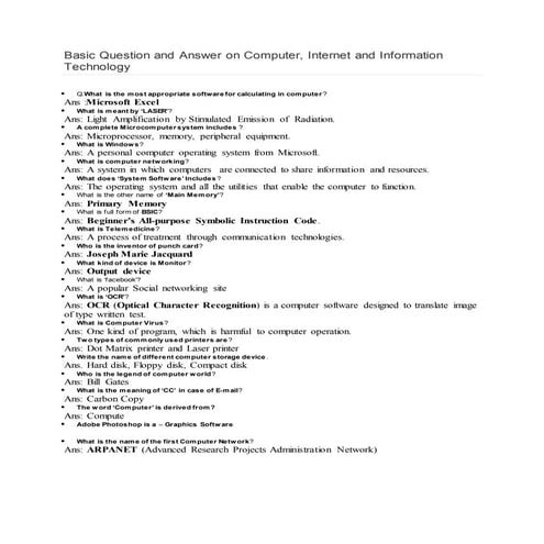 Basic question and answer on computer | PDF