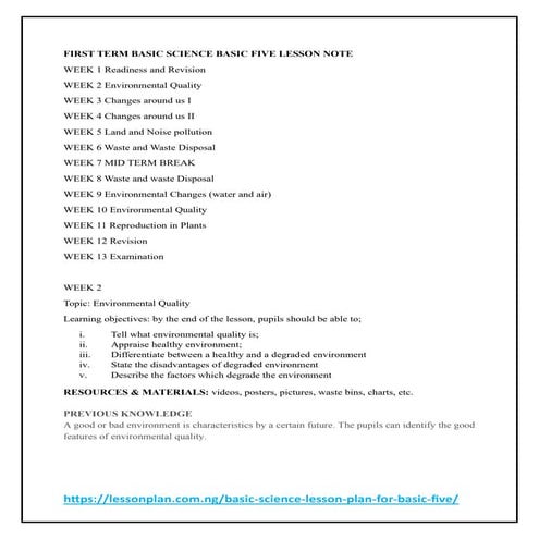 BASIC SCIENCE BASIC FIVE LESSON PLAN.pdf | Indoor Environmental Quality ...