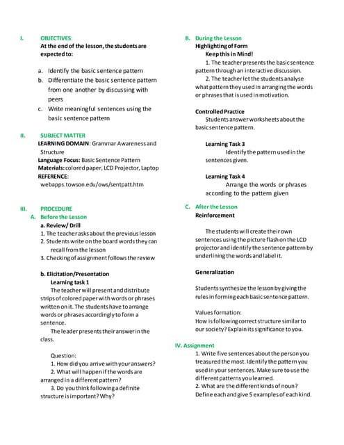 LESSON PLAN Basic sentence pattern
