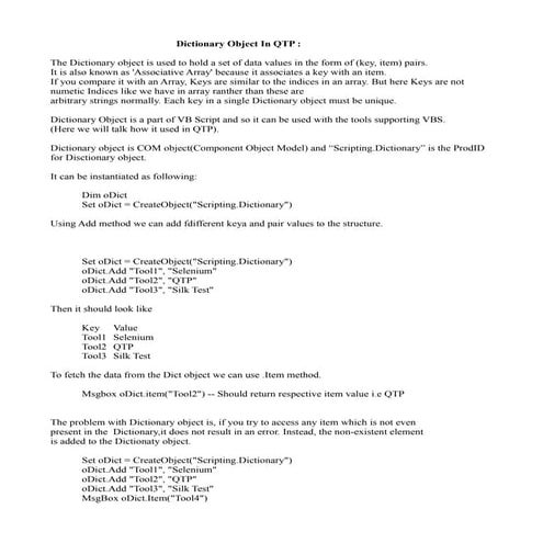 Basics of dictionary object | DOC