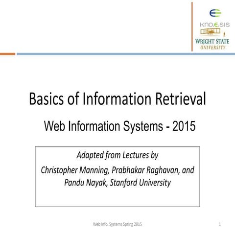 Basics of IR: Web Information Systems class 