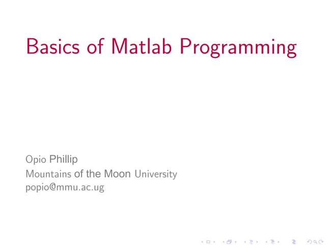 Basics of programming in matlab for beginners