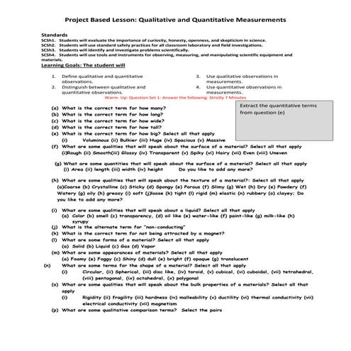Foundations in Chemistry: Basics of qualitative and quantitative measurements