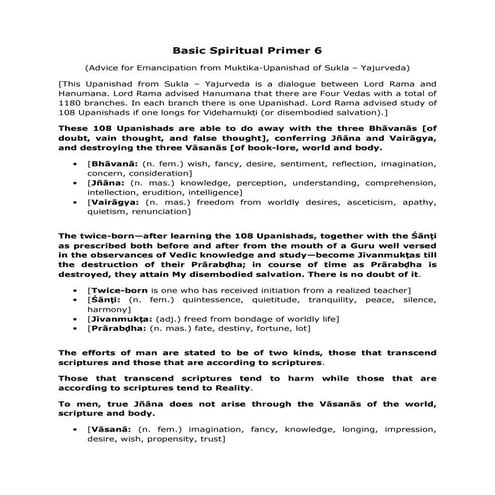 Basic Spiritual Primer 6 (Way to Liberation)