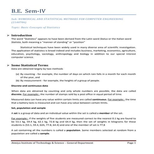 Chapter 1 introduction to statistics | PPT