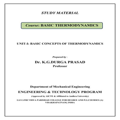 Basic thermodynamics    study material  unit-i