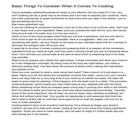 Basic Things To Consider When It Comes To Cooking
