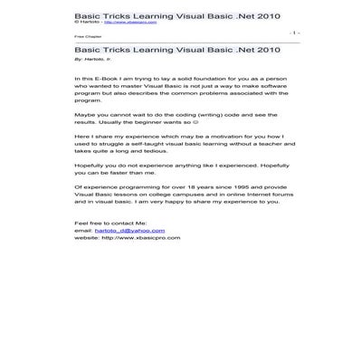 Basic Tricks Learning Visual Basic .Net 2010