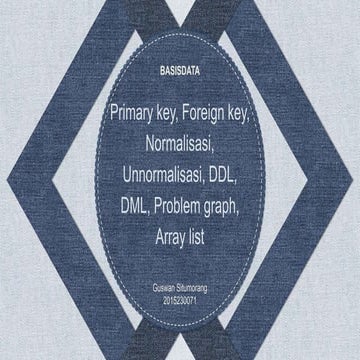 Primary key, Foreign key, Normalisasi, Unnormalisasi, DDL, DML, Problem graph...