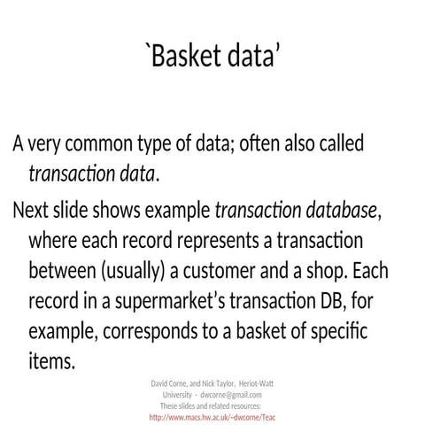 Data mining-Market basket analysis ,egs.
