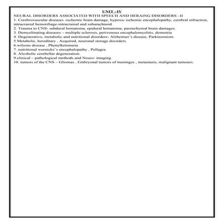 BASLP UNIT IV. Neural Disorders Associated with Speech and Hearing Disorders ...