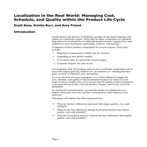 Localization in the Real World: Managing Cost, Schedule and Quality within Pr...