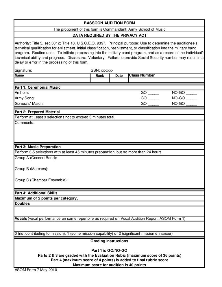 Bassoon audition form