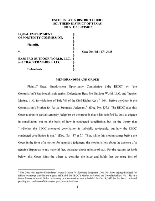 Federal Court Order Rejecting EEOC's Motion