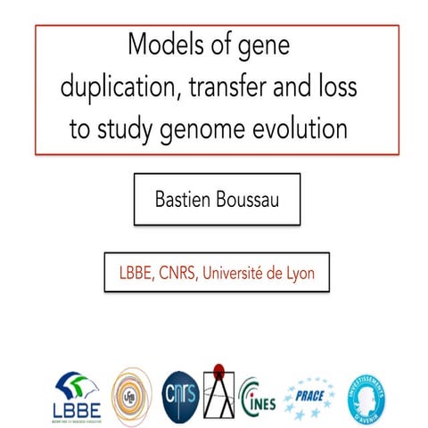 Models of gene duplication, transfer and loss to study genome evolution