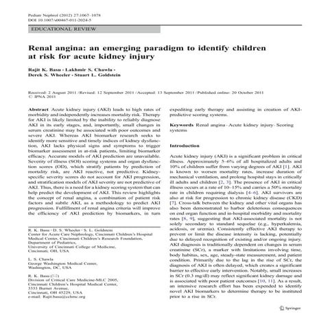 Renal Angina: an emerging paradigm to identify children at risk for acute kid...