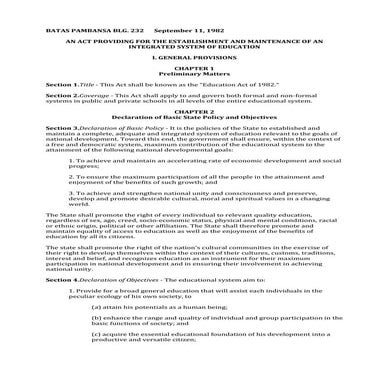 Batas pambansa blg 232 education act of 1982 | DOCX