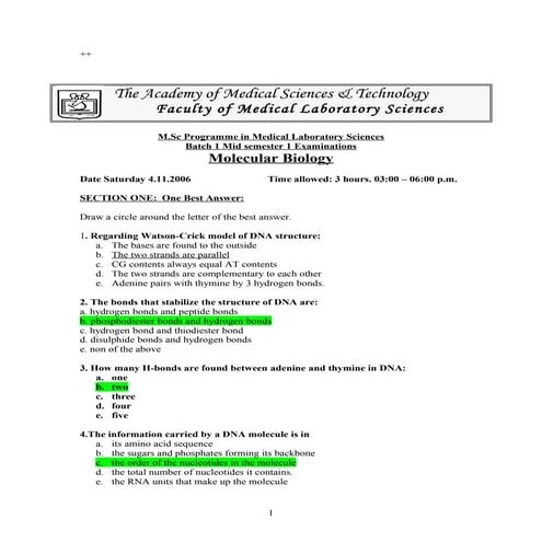 Batch (1) first sem (1) mid m.sc exam   molecular biologyy