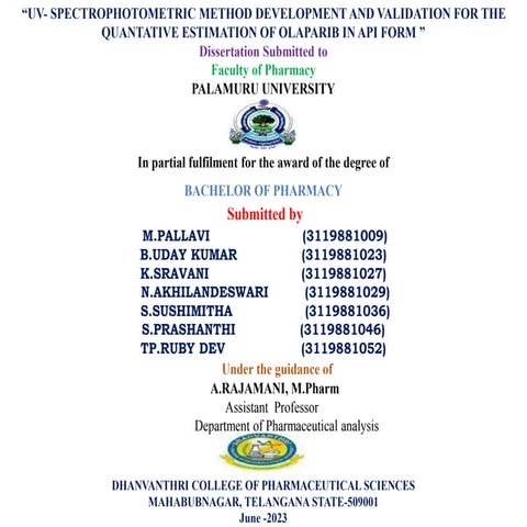 Method development and validation by UV Visible spectrophotometer