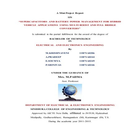 SUPERCAPACITORS AND BATTERY POWER MANAGEMENT FOR HYBRID VEHICLE APPLICATIONS ...