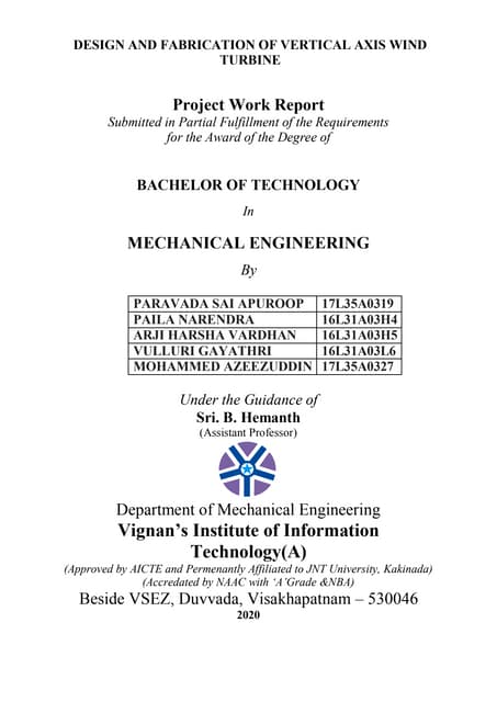 design and fabrication of vertical axis wind turbine | PPTX