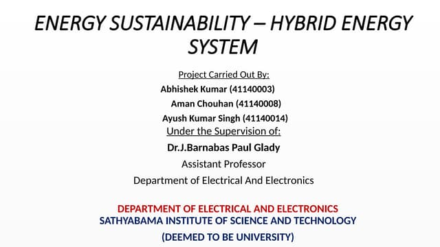 Energy sustainability- Hybrid EnergySystem