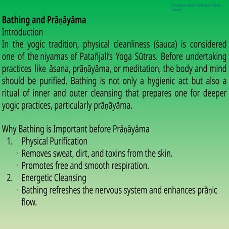 bathing pranayama Why Bathing is Important before Prāṇāyāma | PPTX