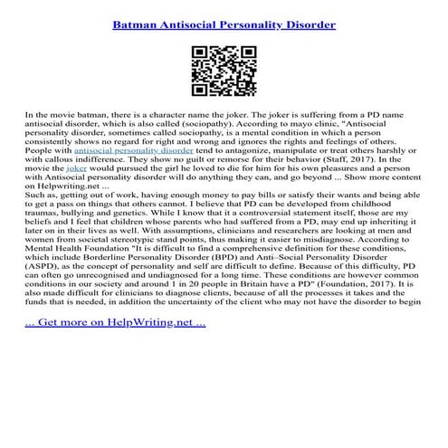 Batman Antisocial Personality Disorder