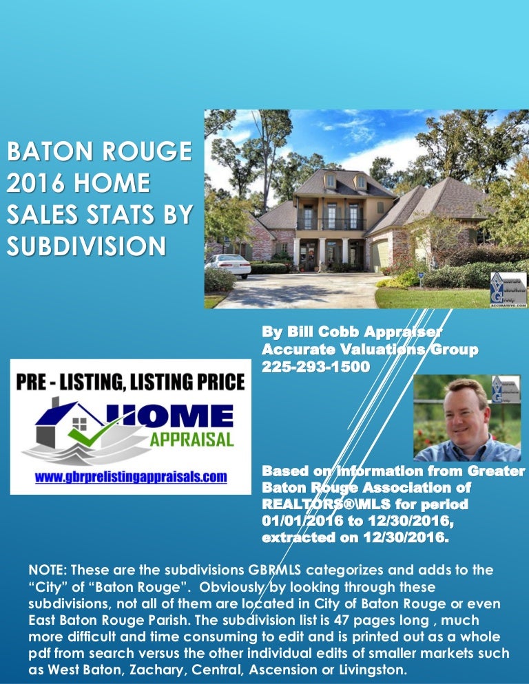 Baton Rouge Home Sales 2016 Stats By Subdivision Names