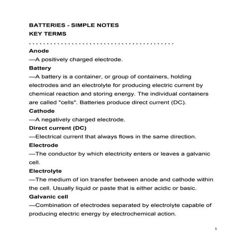 Battery fuel cell terms