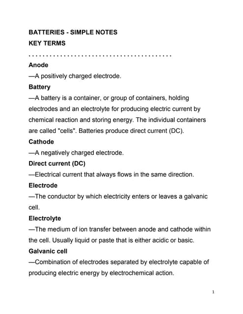 Rechargeable Batteries Presentation Report | DOCX