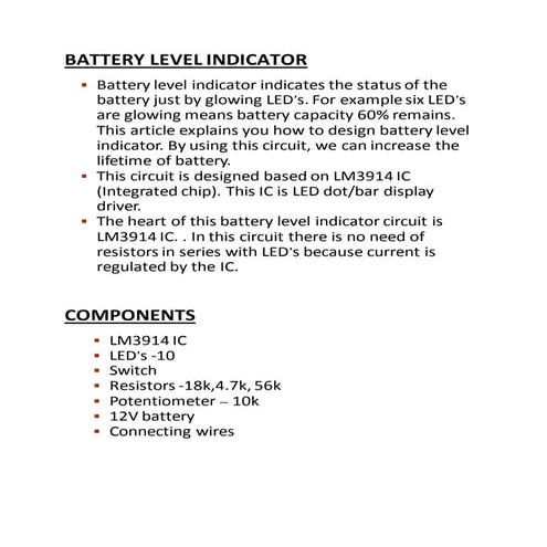 Battery level Indicator Circuit