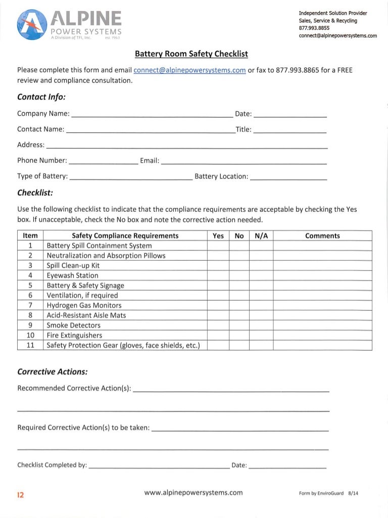 Battery Room Safety Checklist