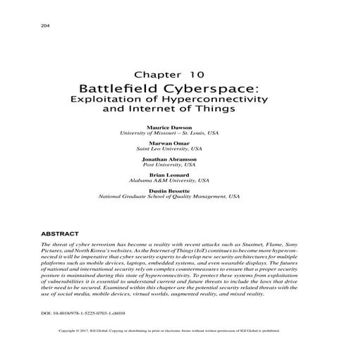 Battlefield Cyberspace: Exploitation of Hyperconnectivity and Internet of Things