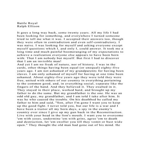 Battle Royal  Ralph Ellison It goes a long way back, some .docx
