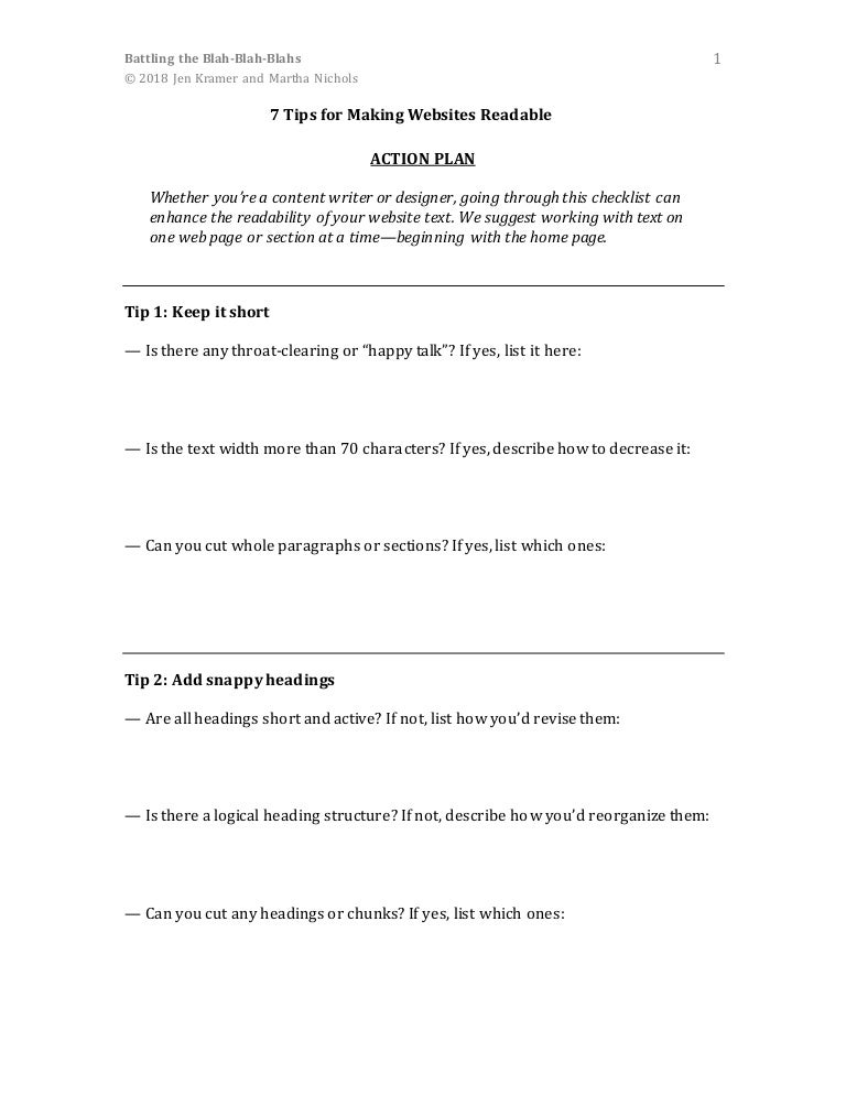 Battling The Blah Blah Blahs Action Plan