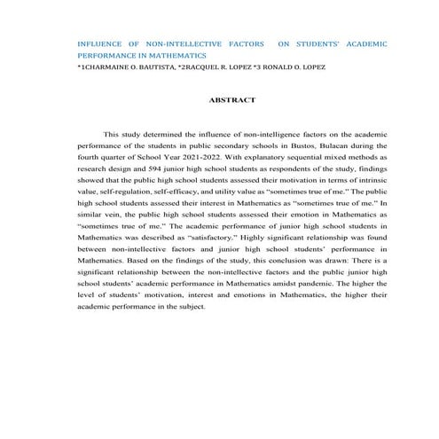 INFLUENCE OF NON-INTELLECTIVE FACTORS  ON STUDENTS’ ACADEMIC PERFORMANCE IN M...