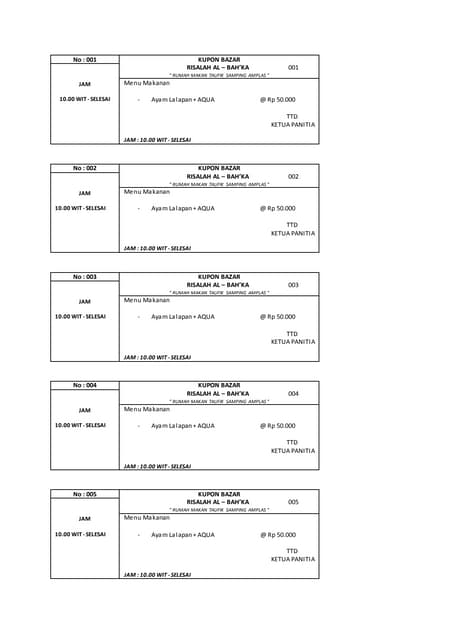 Contoh Format Kupon Bazar