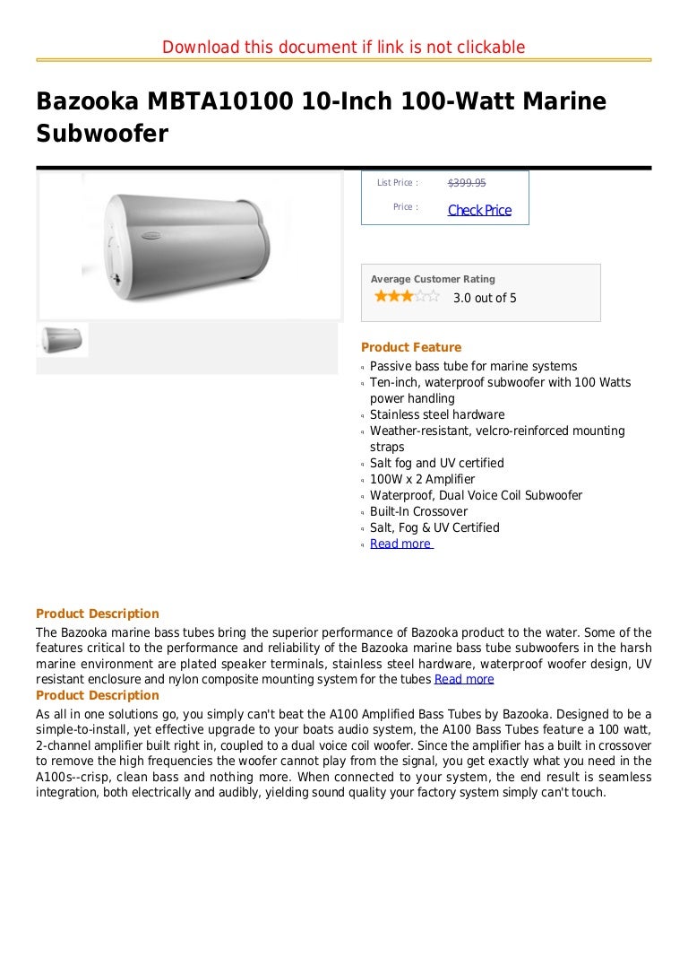 Bazooka mbta10100 10 inch 100watt marine subwoofer