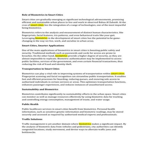 Role of Biometrics in Smart Cities