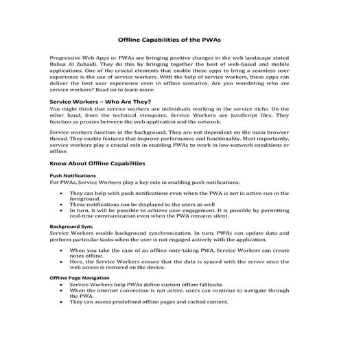 Offline Capabilities of the PWAs