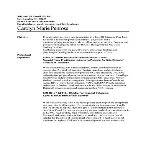 Carolyn Penrose NNP resume