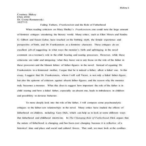 Failing Fathers in Frankenstein