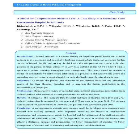 Comprehensive diebetic care at Base Hospital Panadura