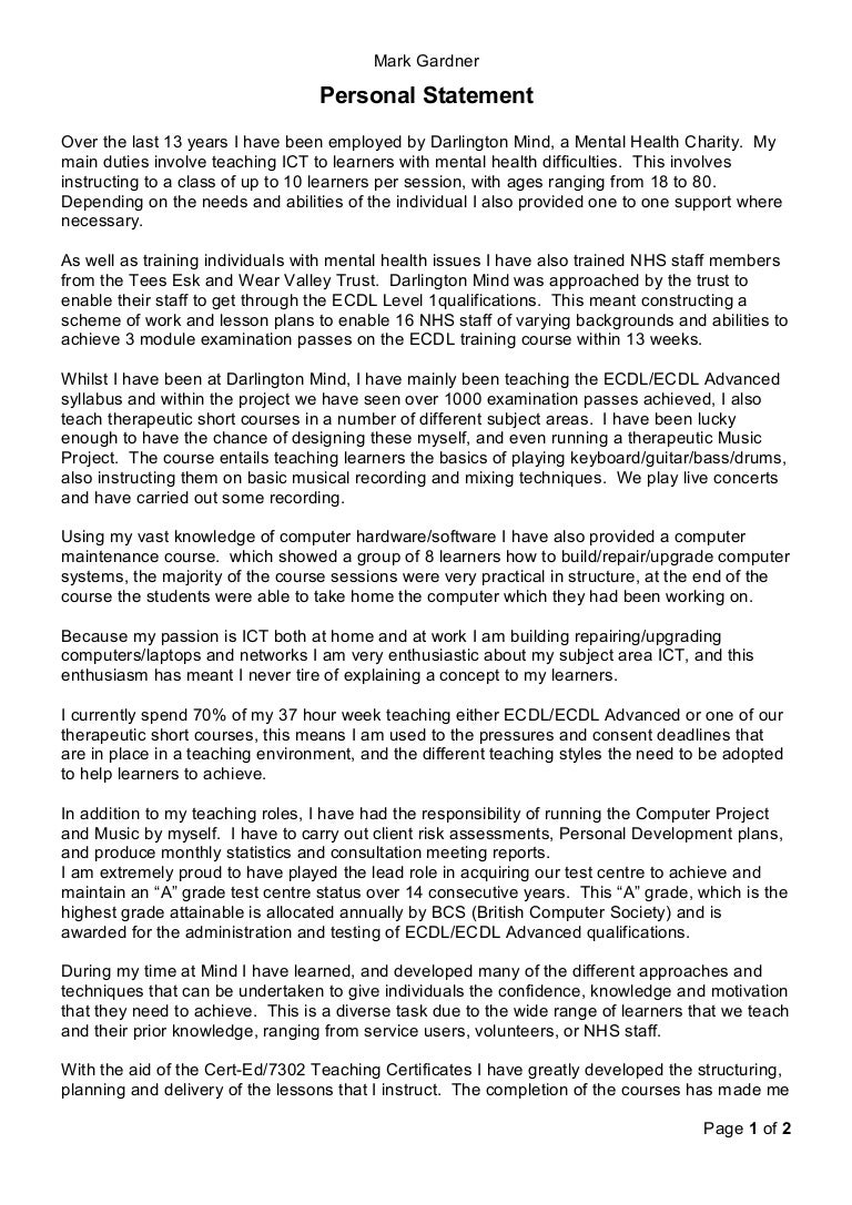 Personal statement for mentorship course Personal statement for mentorship course