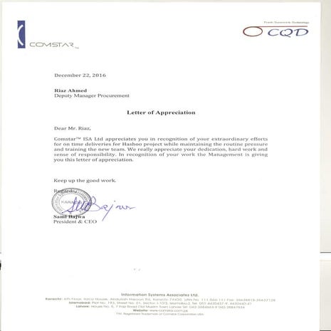 LETTER OF APPRECIATION Dec-2016 | PDF