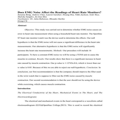 Does EMG Noise Affect the Readings of Heart Rate Monitors?