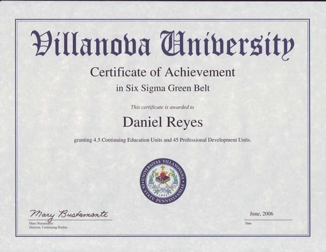 Villanova Green Belt Certification Exam Villanova Green Belt | PPT