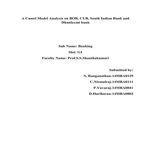 CAMELS MODEL Analysis on Banking Sector.